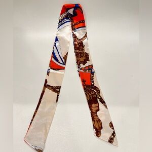 Elegant luxury Silk Scarf with Red and Brown Pattern